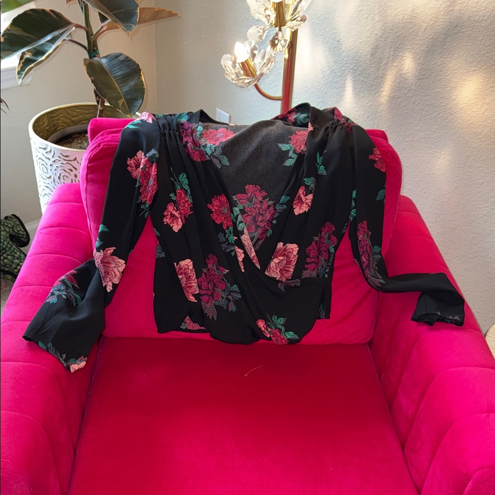 Free Press Black Floral Blouse